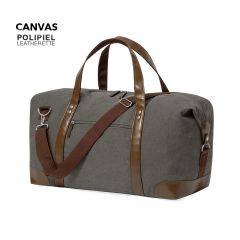 Weekendtaske af canvas og kunstig læder med tryk mulighed