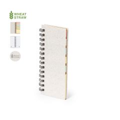 Avlang mini notatbok med sticky notes og hvetehalm omslag